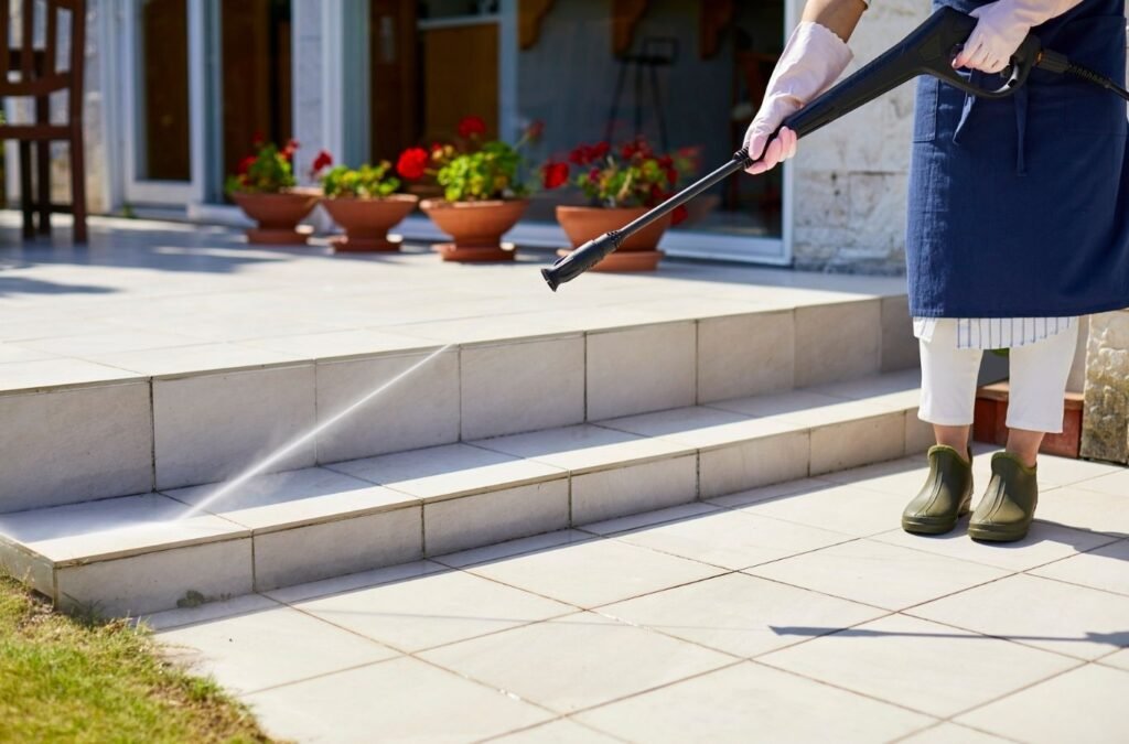 Expert from Refresh Power Washing inspecting a cleaned surface in Northampton County, PA, demonstrating quality and local expertise. Pressure Washing near me.